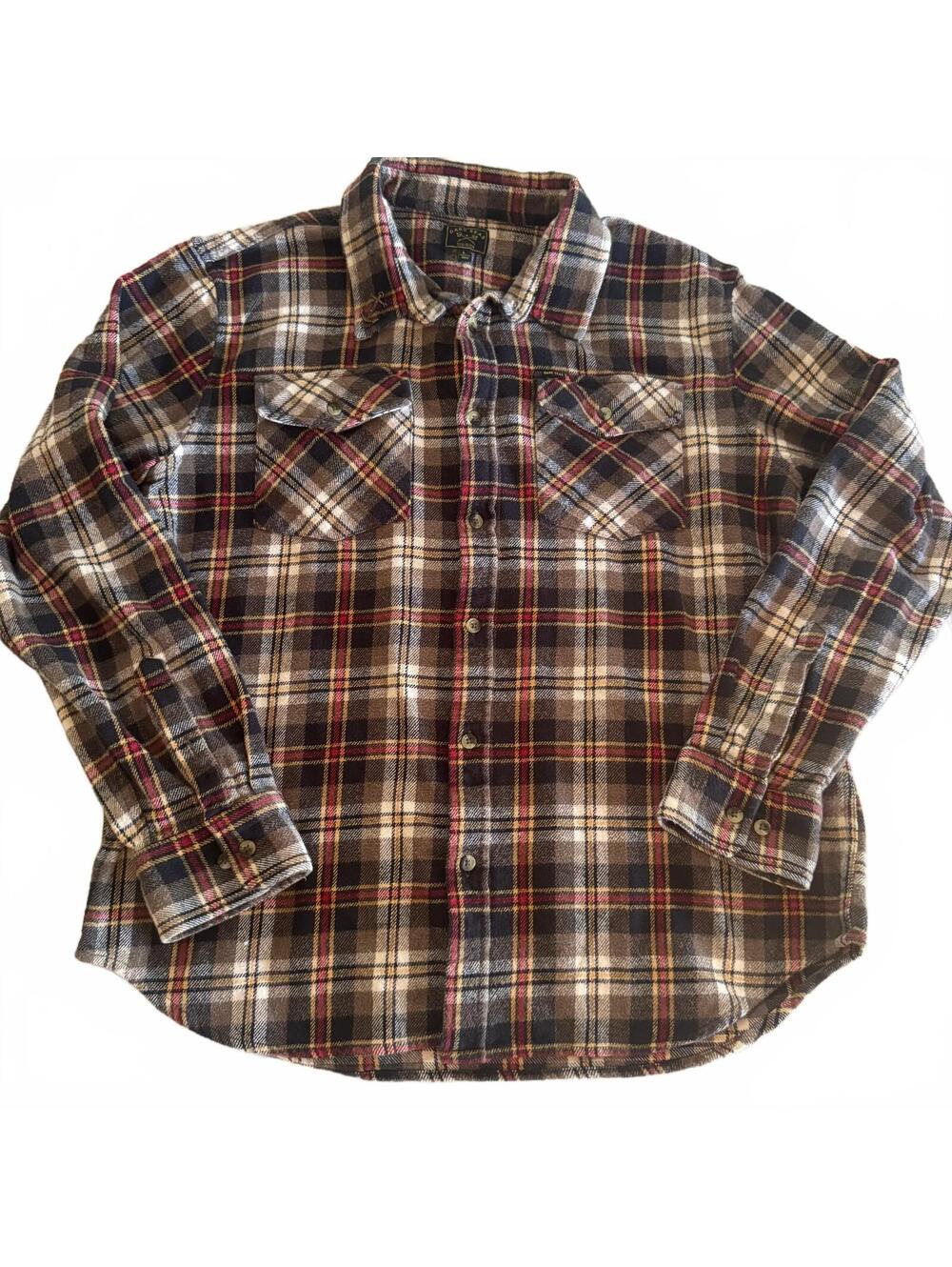 Dark Seas Division Flannel Shirt Mens Large Brown Plaid Heavyweight Workwear L